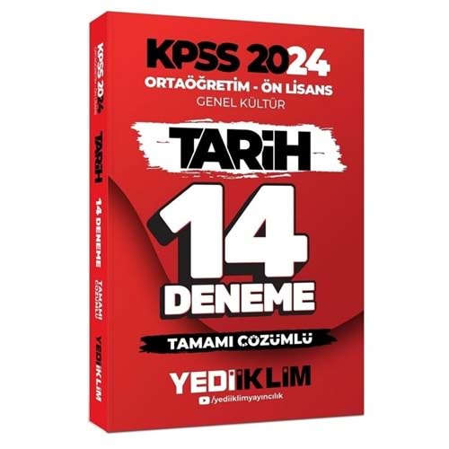 Yediiklim Yayınları 2024 KPSS Ortaöğretim Ön Lisans Genel Kültür Tarih 14 Deneme